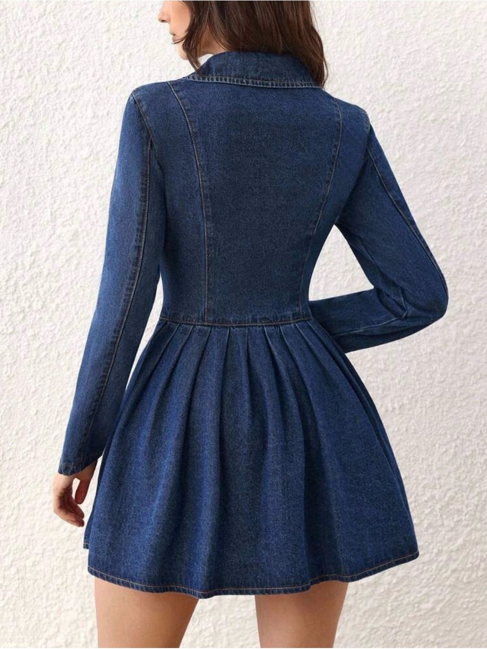Blue Denim Fit-and-Flare Button Front Dress - Picture 3 of 4